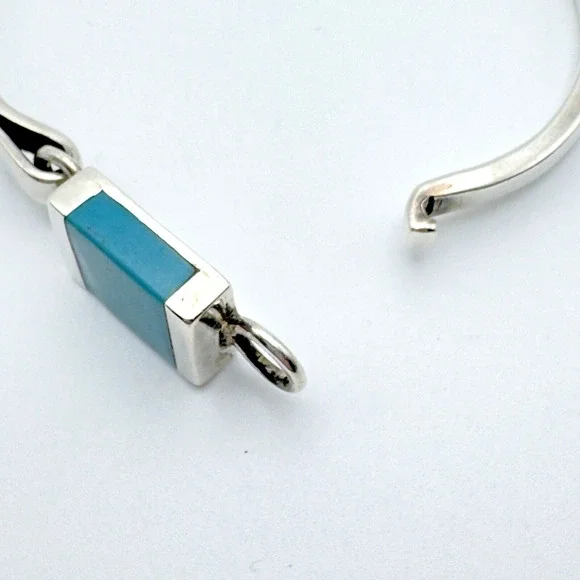 Taxco Sterling Silver Turquoise Bangle Bracelet Size 6.5 Mexico Hook Closure 25g - Picture 4 of 9